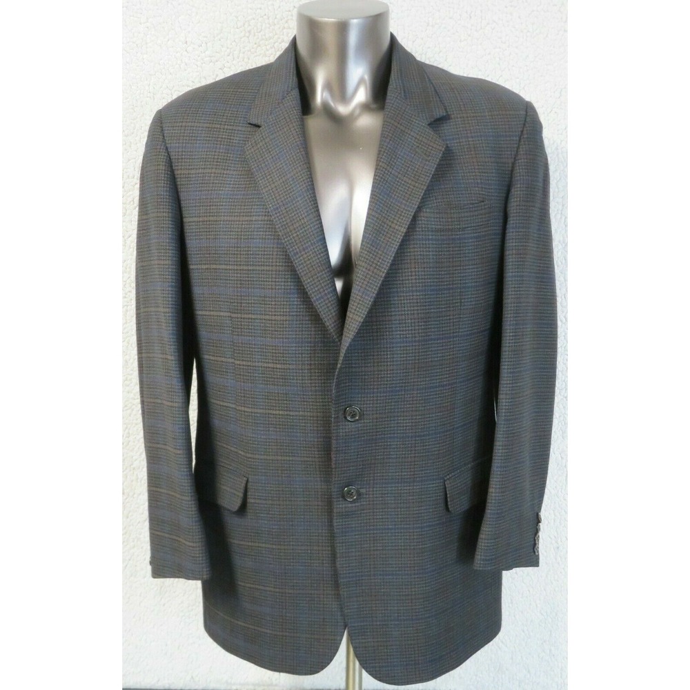 Aquascutum Mens Sport Coat Jacket Size 44R Wool Houndstooth USA Made 2 Button